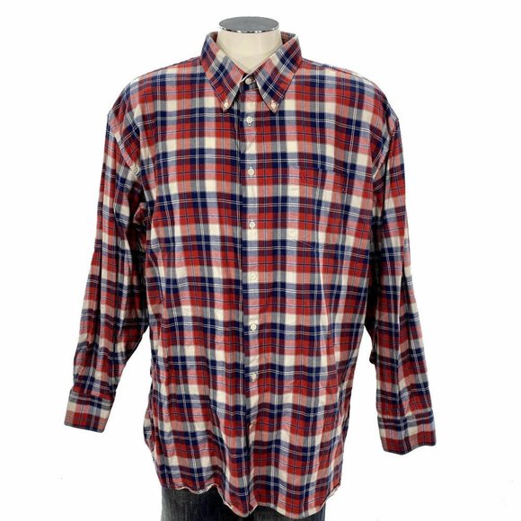 Barbour Button Shirt 2XL Regular Fit Red Blue White Plaid‎ Mens - Picture 1 of 5